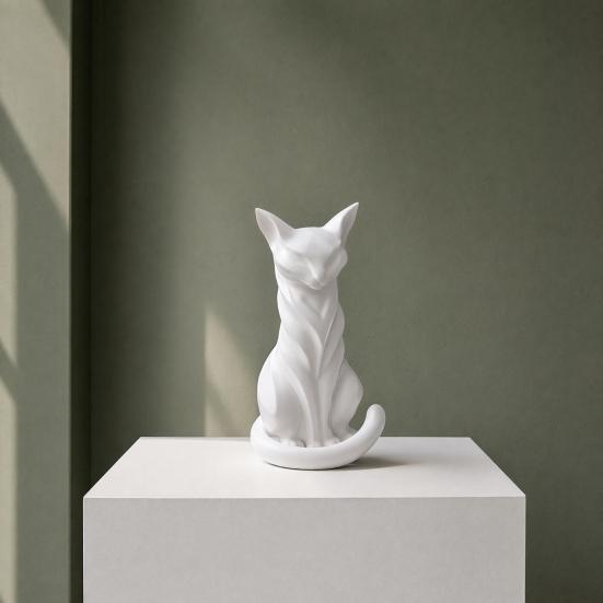 Скульптура кошки, 3D-печать, матовый белый, настольный декор с художественными линиями, домашние украшения для полки, минималистичный декор, подарок для любителей кошек
