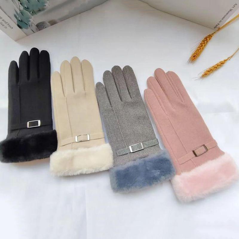 Осенне-зимние теплые замшевые перчатки с бархатными утолщенными плюшевыми декоративными манжетами, уличные перчатки для катания на лыжах с сенсорным экраном и защитой от холода