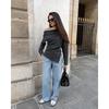 Women S Off Shoulder Knit T Shirt Long Sleeve Solid Color Pullover