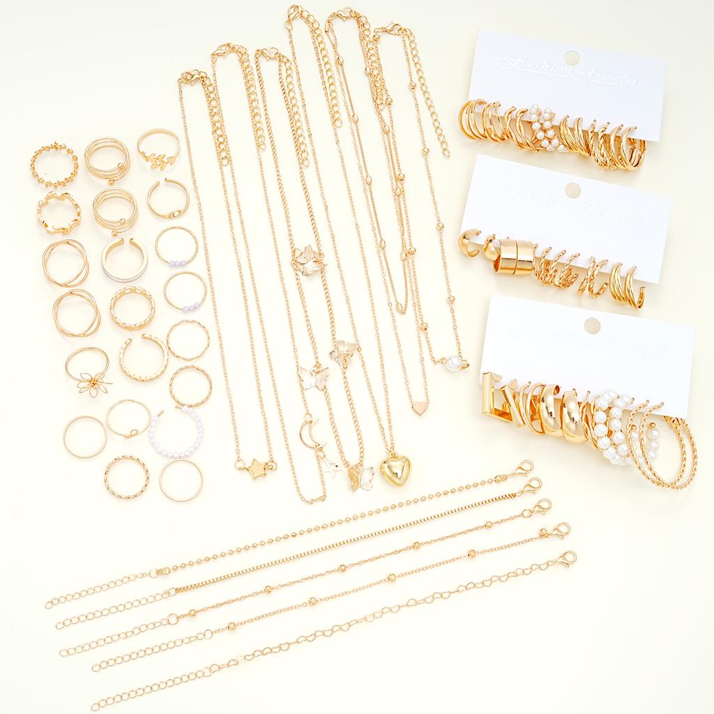 51 Pcs Elegant Boho Metal Earrings Ring Necklace Bracelet Jewelry Set Ankles For Women Parties Daily Versatility Holiday Gifts