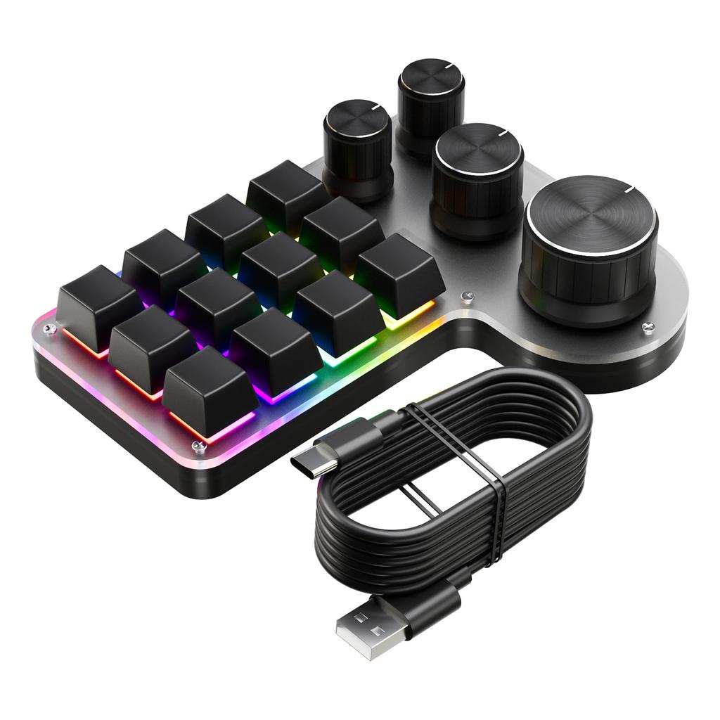 Программируемая макро-клавиатура 12 клавиш 4 ручки игровая панель с USB проводным+BT двухрежимным многоцелевым пользовательским ярлыком