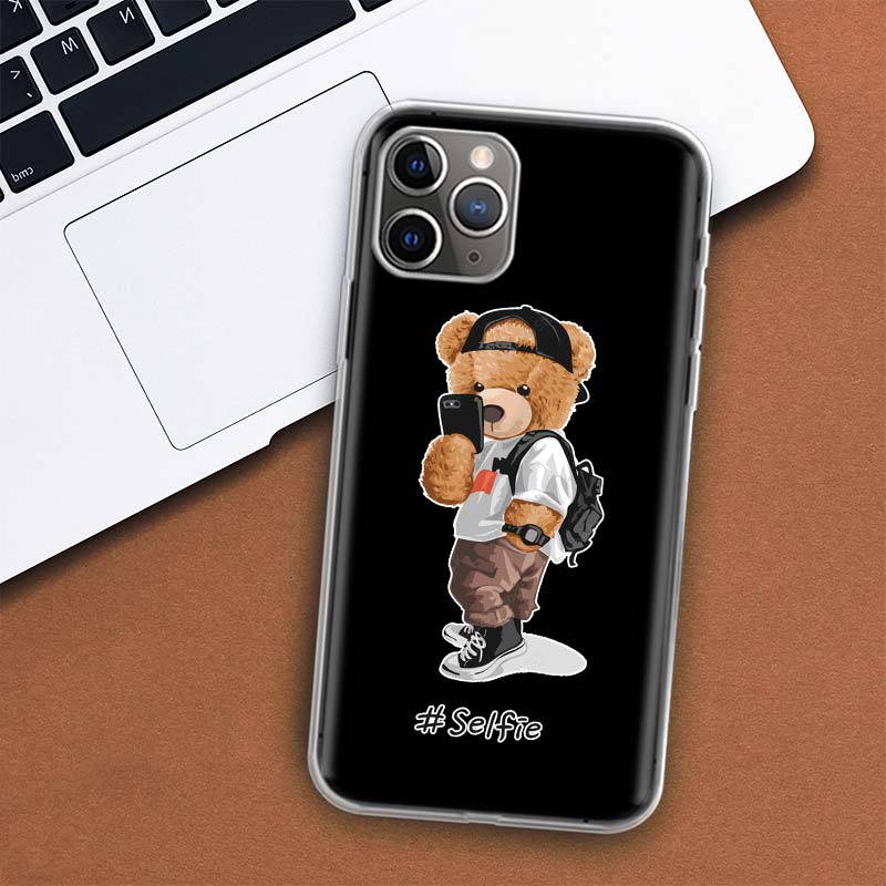 Модный бренд Чехол для телефона с мишкой Для iPhone 11 12 13 Mini 14 15 Plus 17 Air 16 Pro Max 16E 7 8 SE 2020 Индивидуальная печать Чехол для A