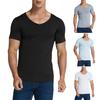 Men Summer T-shirt Solid Color Seamless Ice Silk V Neck Short Sleeves Soft Breathable Pullover Sports Business