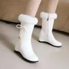 Winter White Real Hair Women'S Snow Boots Fashion Warm Plush Boots Ladies Round Toe Zip Slope Heel Snow Boots Size 33-43