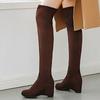 Эластичные ботфорты женские зимние из флока на танкетке выше колена высокие ботинки женская обувь для вечеринок и танцев увеличивающие рост