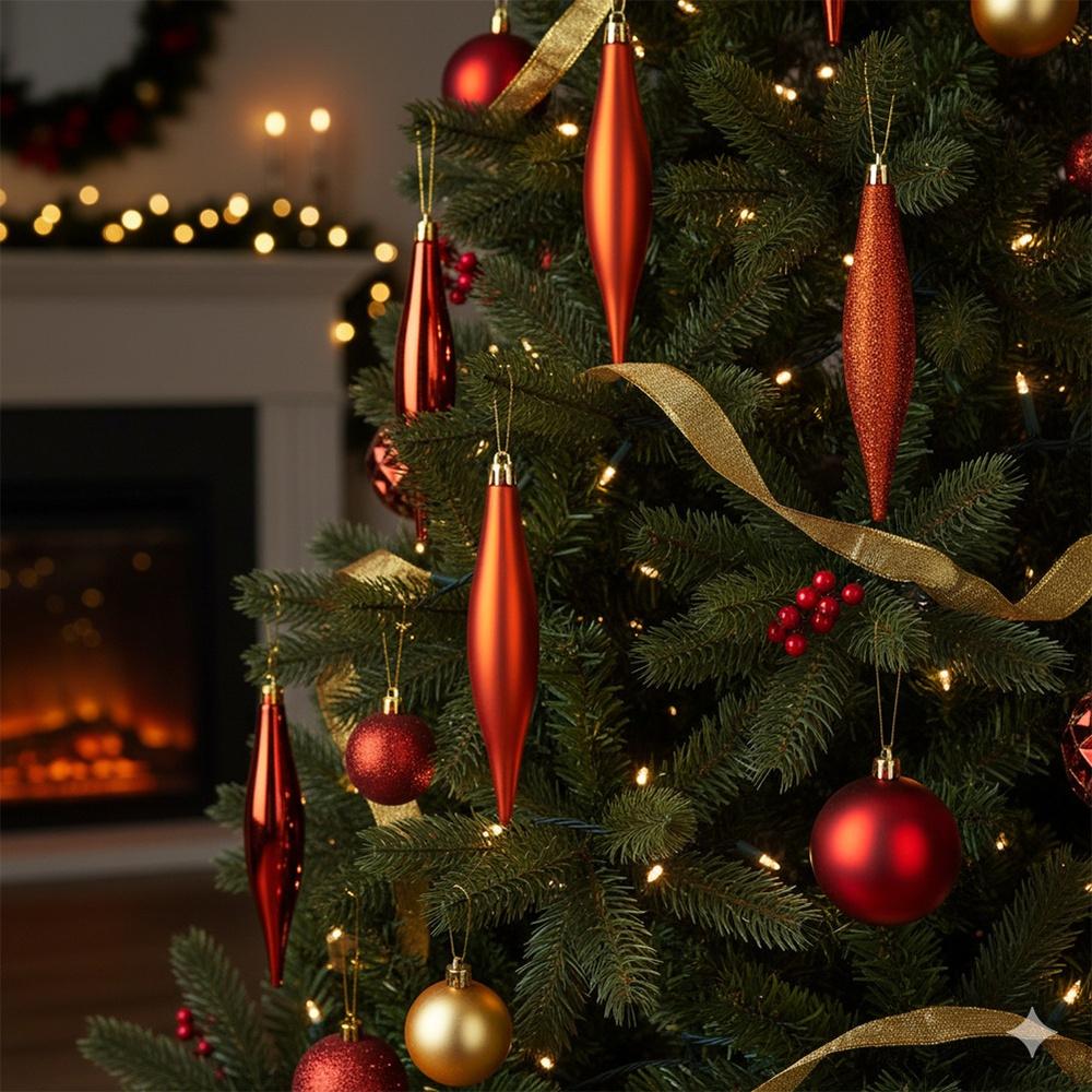 Shatterproof Christmas tree baubles, red stars, 6.5 cm, 8 pcs.