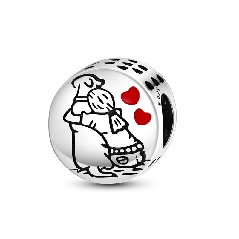 925 Sterling Copper Cat and Dog Series Best Friend Pendant Fit 4MM Hole Diamete Bracelet Charms Bead Necklace DIY Female Zircon