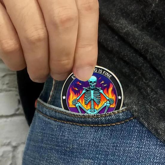 Skull Dumpster Blaze Coin Colorful Skeleton Challenge Coin Metal Inspirational Pocket Token Desk Accessories for Work Colleagues Men Women