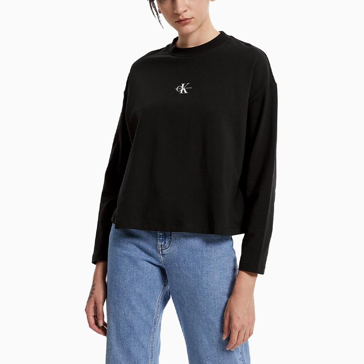 Calvin Klein Многослойная футболка с круглым вырезом и длинным рукавом с логотипом, женские топы, черный J217447-BEH