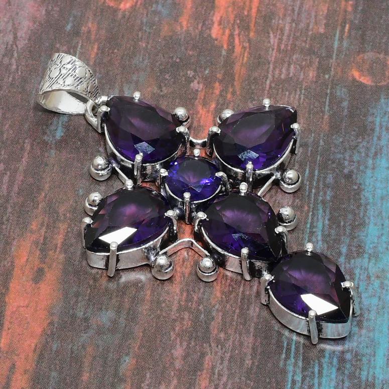 Крест Аметист Драгоценный камень стерлингового серебра 925 ручной работы женщин кулон ювелирные изделия на День Благодарения