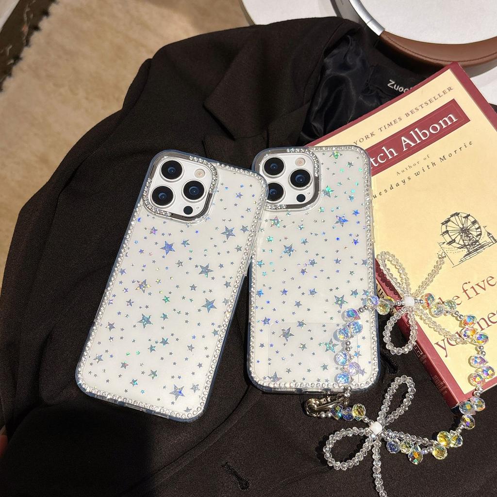 Простой и прозрачный полноэкранный чехол со звездами, подходит для iPhone16promax Apple 15, чехол для мобильного телефона 14, браслет для девушки 13 наборов
