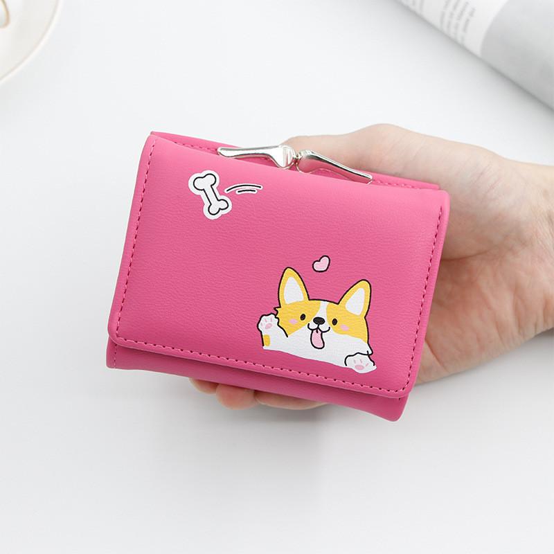 Cute Anime Inspired Short Wallet Pu Material With Three Fold Design For Women