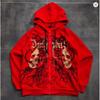 Skeleton Zip Hoodie 90s Retro Print Up Sweatshirt Jacket American Streetwear