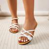 Large Size Flat Open-toed Slippers Women's Simple Woven Cross-strap Lightweight Beach Sandals Slippers