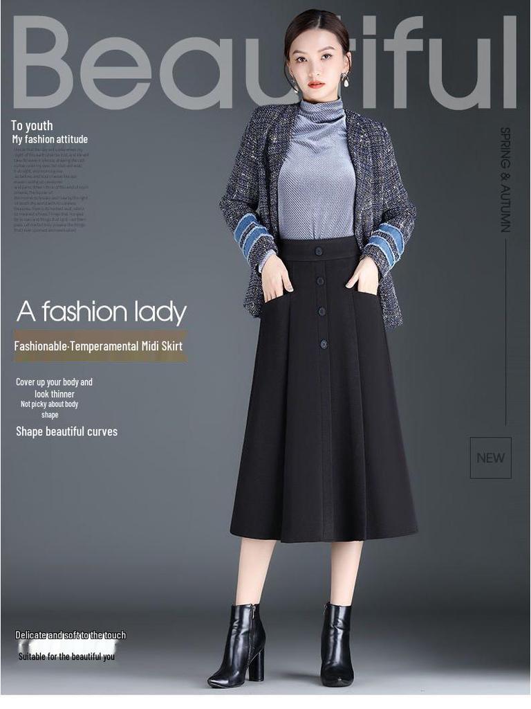 Шерстяная юбка миди А-силуэта плиссе для женщин - Коллекция весна, осень, зима 2025