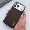 Business For Magsafe Magnetic Charging Case For iPhone 15 16 17 Pro Max Air 16 Plus Coque Texture Leather Metal Buttons Cover