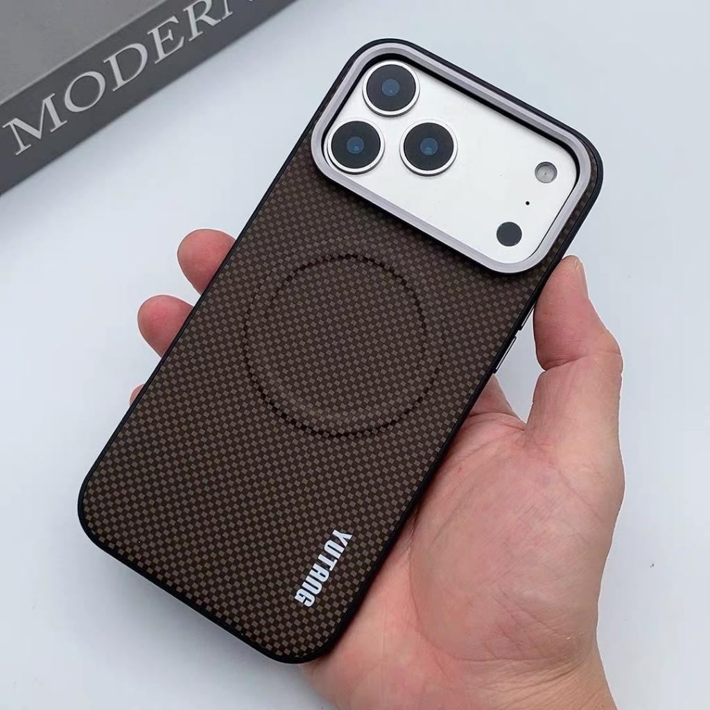 Business For Magsafe Magnetic Charging Case For iPhone 15 16 17 Pro Max Air 16 Plus Coque Texture Leather Metal Buttons Cover