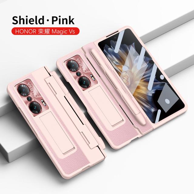 For Honor Magic Vs Case Plating Leather Hinge Pen Holder Hard Bracket Cover For Magic Vs Funda With Glass Flim