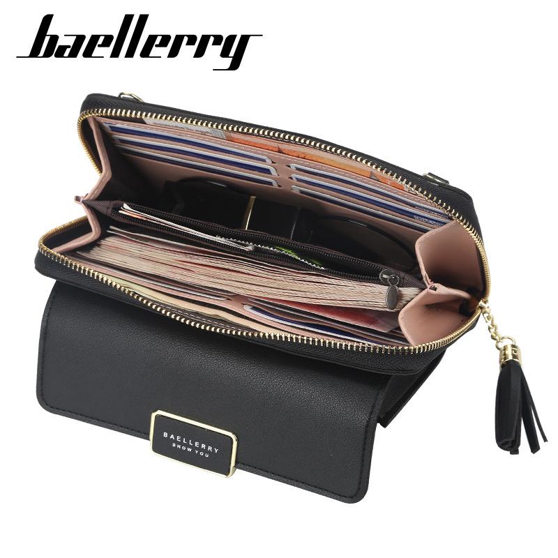 Baellerry Женская мода Длинный кошелек Многофункциональная сумка на одно плечо Сумка в корейском стиле Кошелек на молнии с кисточками Сумка через плечо Сумка для телефона из искусственной кожи