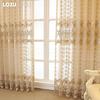 1PC LOZUJOJU European Style Luxurious Hollow Embroidered Translucent Sheer Curtain Brown Tulle for Living Room Bedroom Window Decoration Home Decor