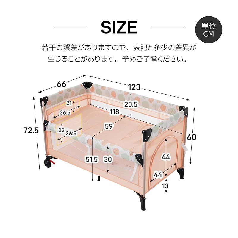 Donext Crib Playpen Folding Co-sleeping Bed Play Yard Side Height Adjustable With Mat Comes with Storage Bag With Mattress with Casters