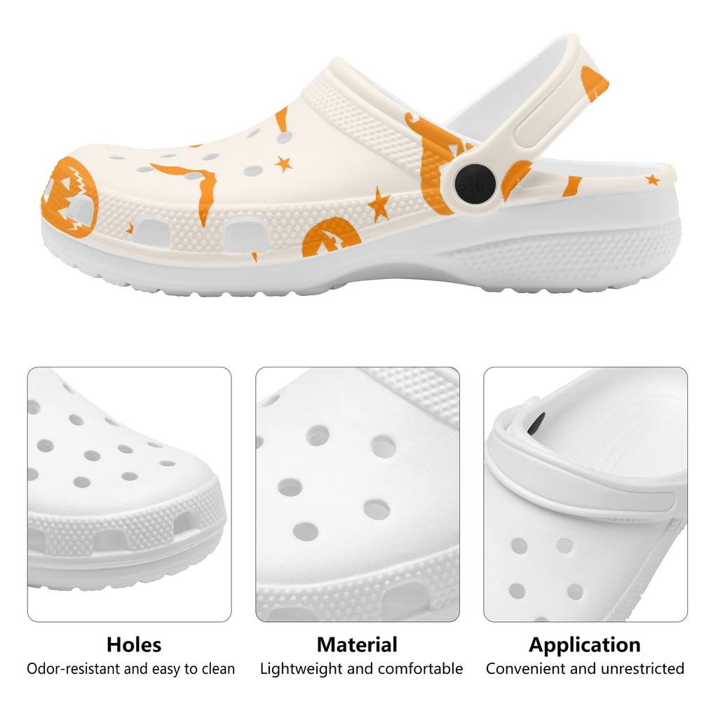 Printed White EVA Garden Shoes Unisex Lightweight Breathable Slip On Clogs Beach Pool Bathroom Home Summer Beach Sandals