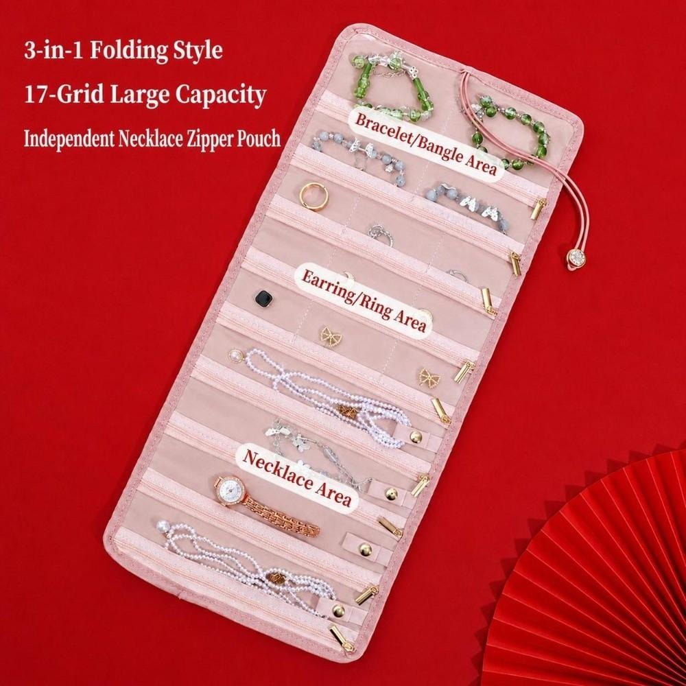 Foldable Jewelry Storage Bag Portable Jewelry Roll Pouch Necklace Earrings Rings Bracelets