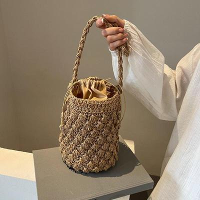 Летняя новая модная женская сумка высокого качества из плетеной травы сумка-тоут в форме ведра со шнурком