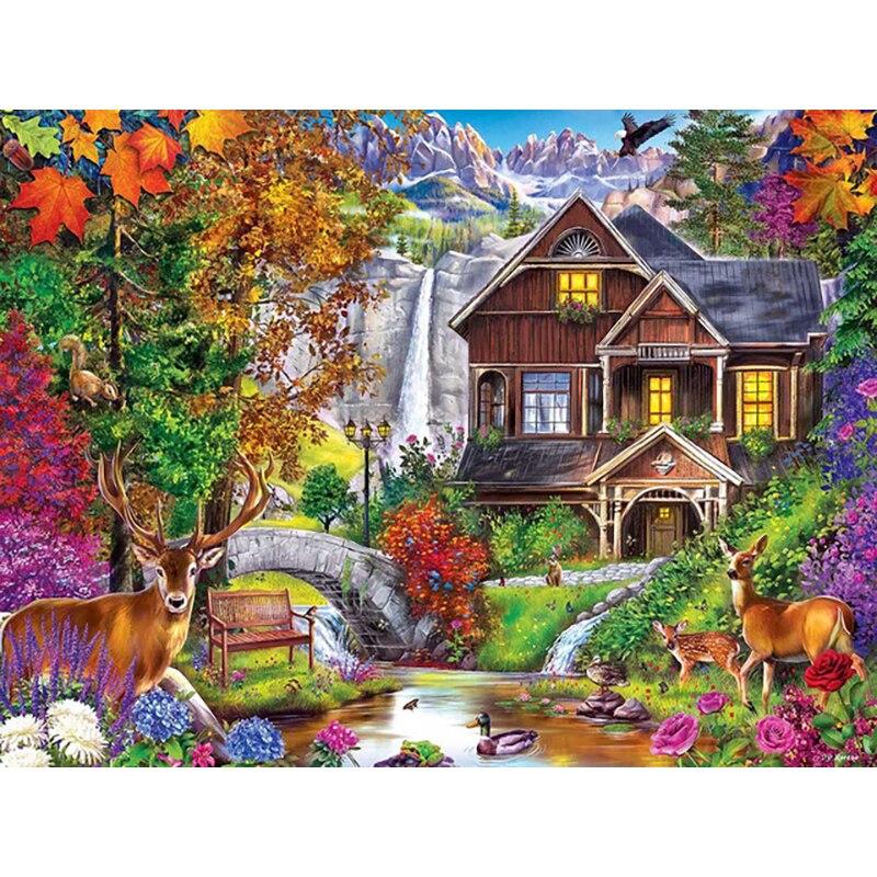 5D DIY Алмазная картина Пейзаж Дом Алмазная вышивка Пейзаж Вышивка крестиком Полный круглый дрель Домашний декор Ручной подарок