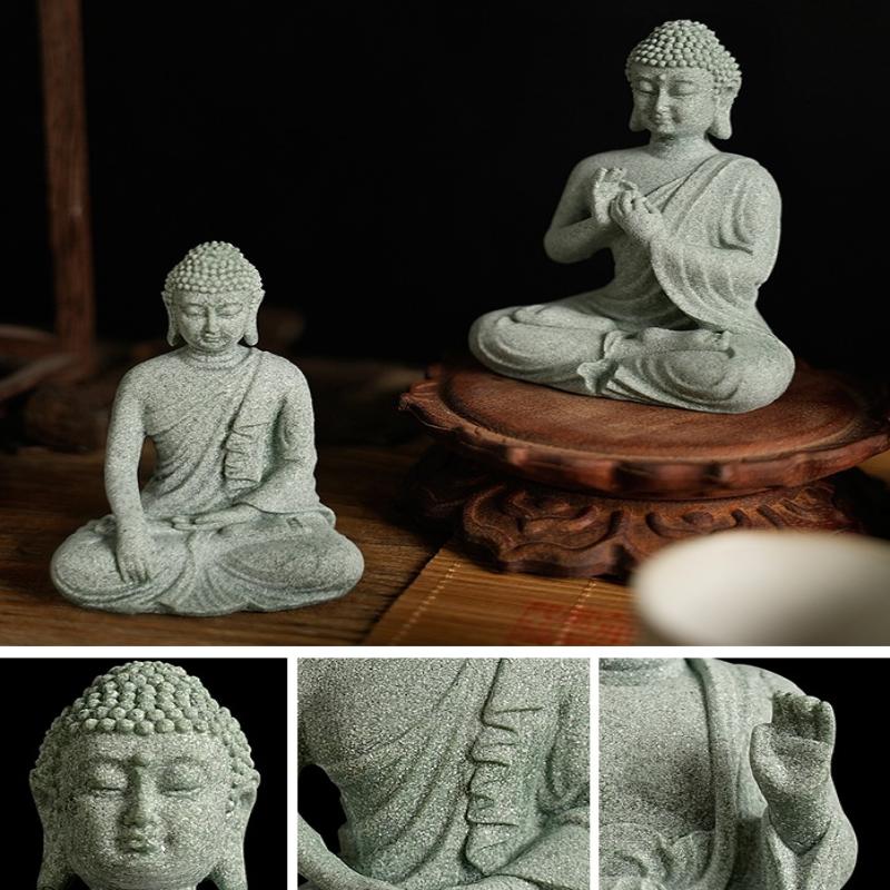 Mini Thai Green Sandstone Figurine; Buddha Desk Decor for Office Zen Ambiance