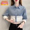 Women Autumn Winter Casual Blouse  Button  Long Sleeve Shirt Vintage Female Warm Plush Shirts