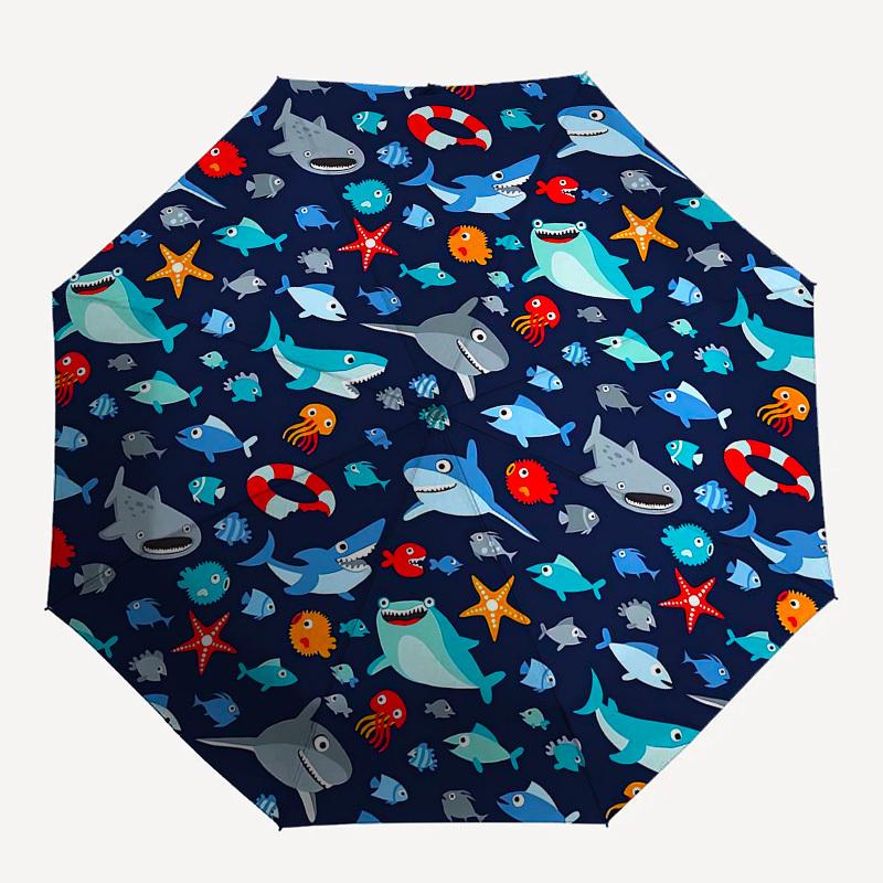 1pc Ocean Life Roundel Umbrella with Plastic Handle,Compact & Stylish,Cartoon Pattern,Outdoor UmbrellaPT298