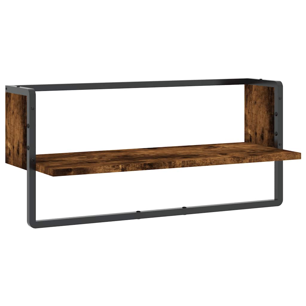 Wall Shelf with Rod Smoked Oak Finish 65 x 25 x 30 cm