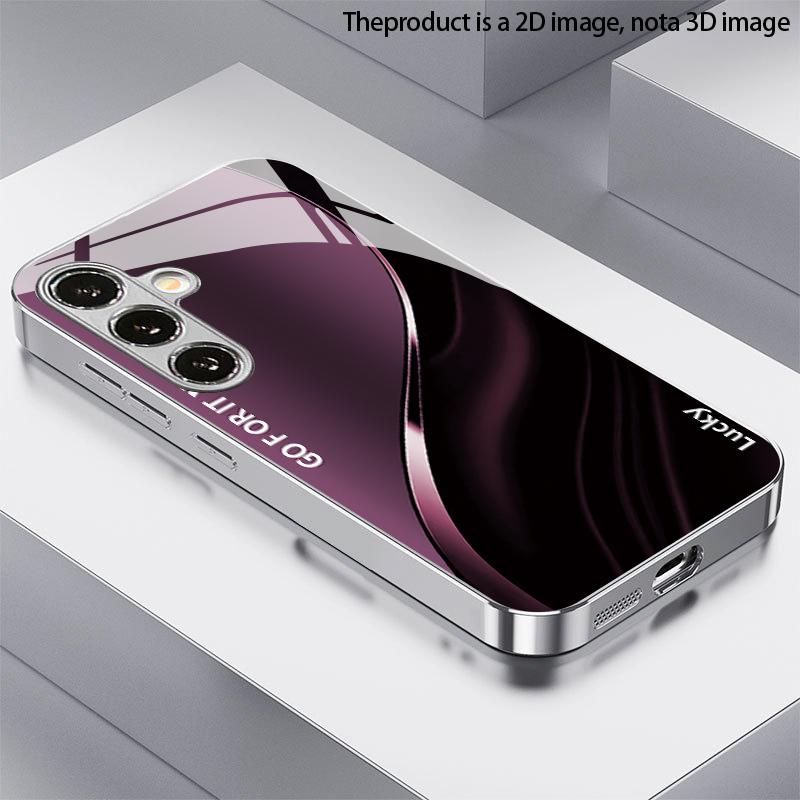 Темно-фиолетовый чехол для телефона с рисунком 'Текучий свет' 2D для Samsung S26 S25 S24 S23 S22 S21 S20 A56 A36 A16 - Стеклянная защитная крышка