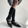 Women Leg Warmers Patchwork Silver Shiny Foot Cover Knee Socks Y2k Girls Leg Warmers Solid Color Black Gray Long Socks Stockings
