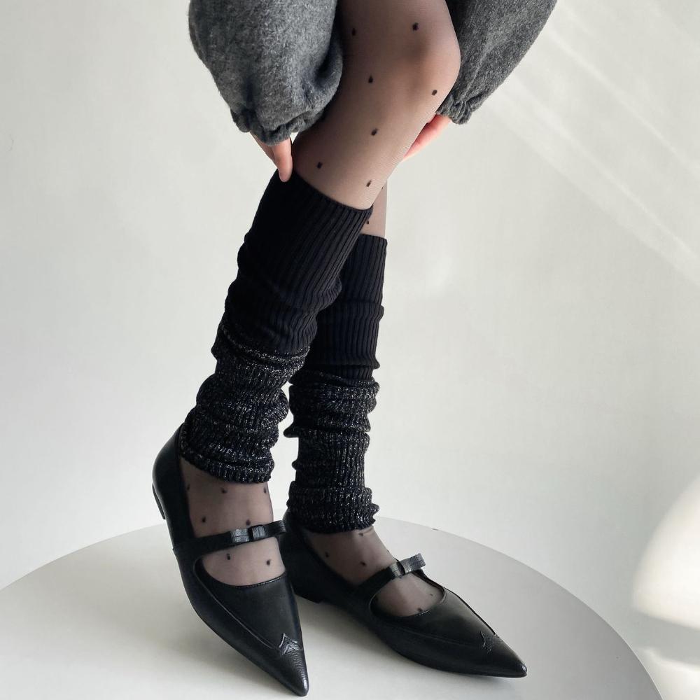 Women Leg Warmers Patchwork Silver Shiny Foot Cover Knee Socks Y2k Girls Leg Warmers Solid Color Black Gray Long Socks Stockings