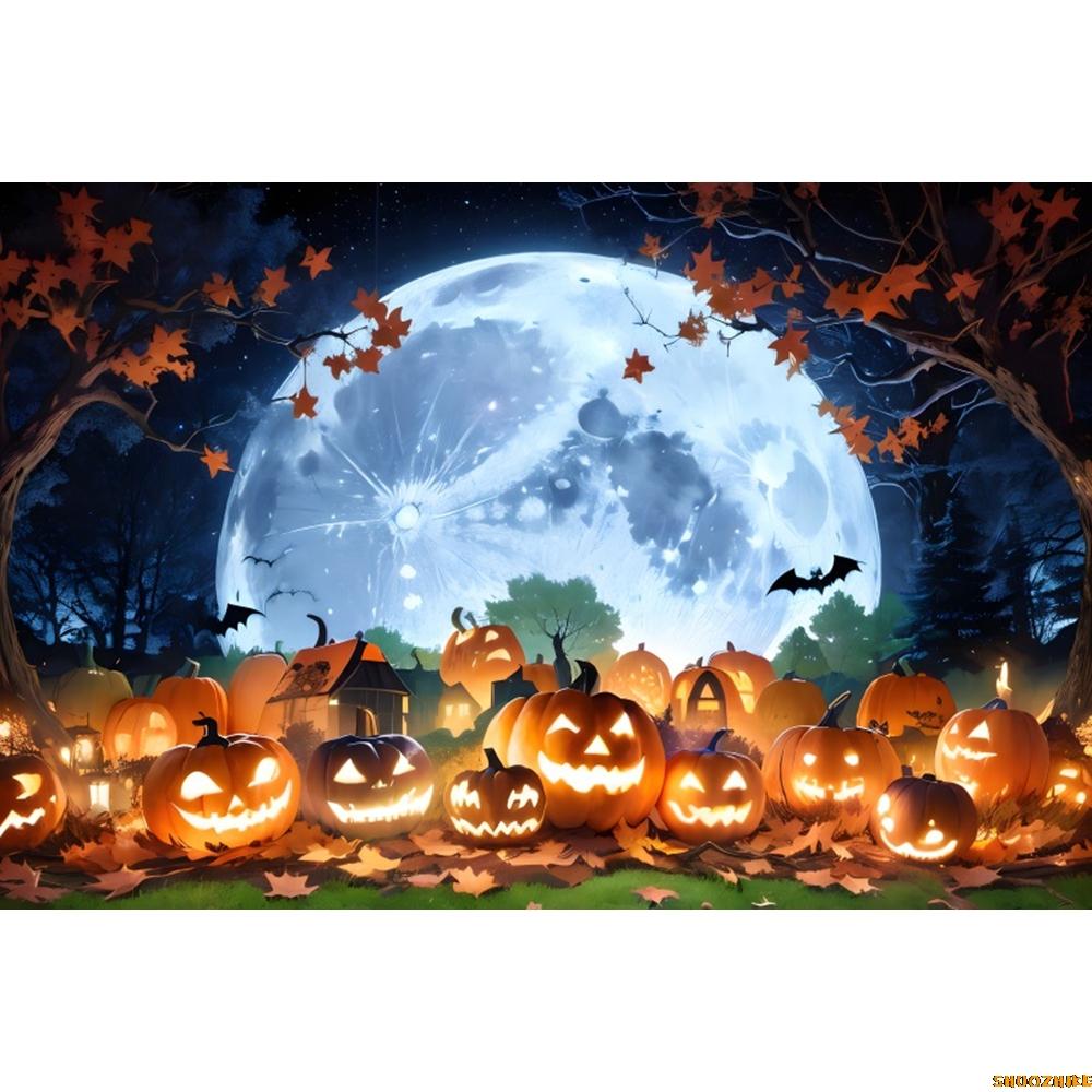1pc Horro Halloween Party Backdrop Evil Witch Pumpkin Bats Moon Durable Banner for Halloween Themed Party Background Decoration