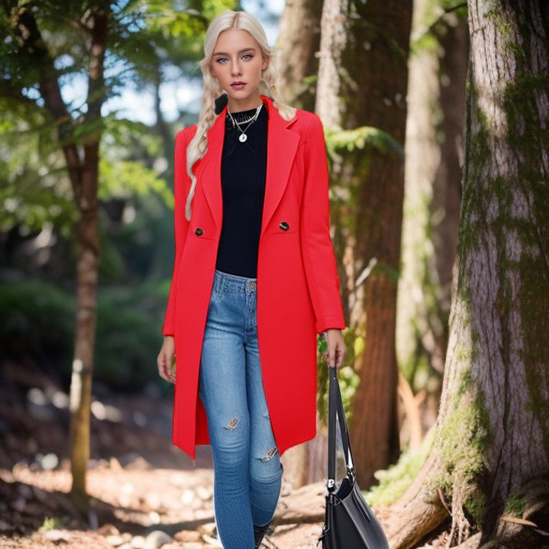 Длинное шерстяное женское пальто на осень и зиму, двубортное пальто с поясом и талией