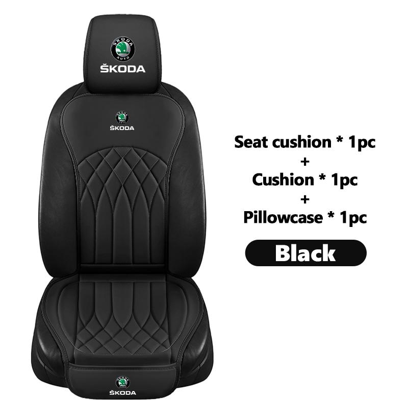 qjpmd2 For Skoda Leather Car Seat Cushion Breathable Headrest Seat Protect Mat Accessories S Kodiaq Octavia 2 3 Yeti Karoq Rapid Fabia