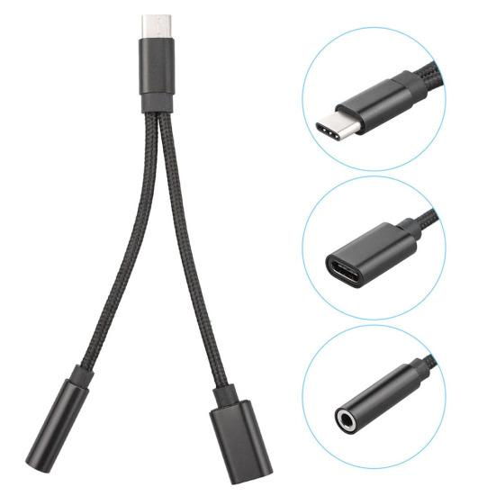 Кабель USB Type-C 2 в 1, адаптер для аудиоразъема 3,5 мм, переходник для телефона, разветвитель провода