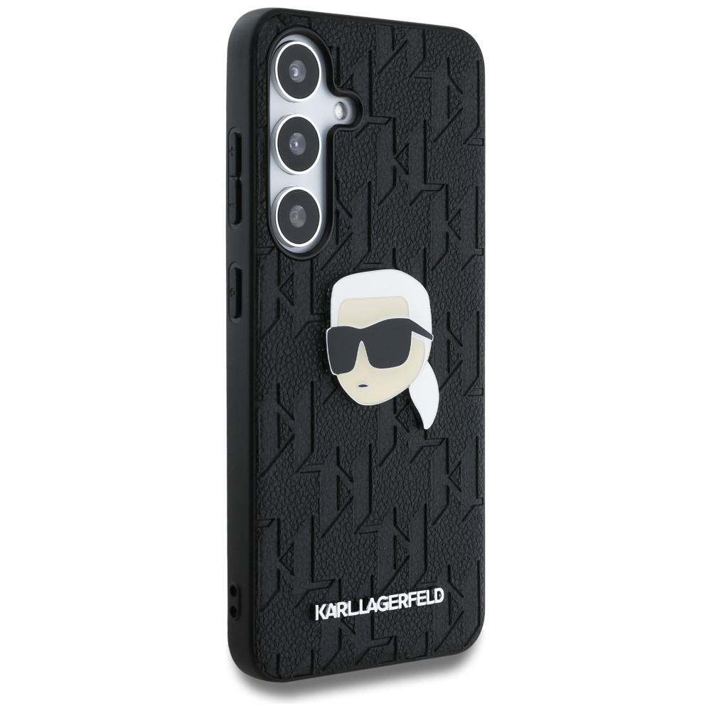 Чехол Karl Lagerfeld Кожаный Монограмма Логотип Значок Голова Карла Для Samsung Galaxy S25 Черный