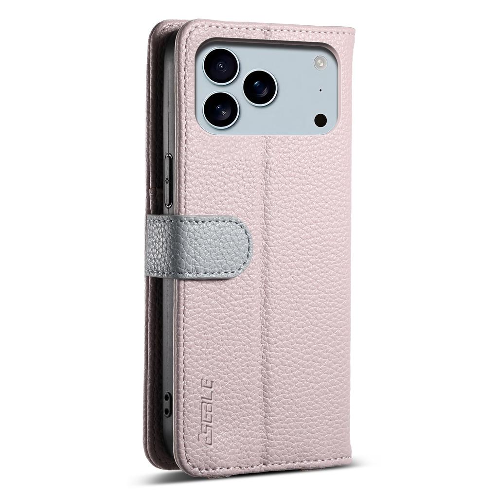 ESEBLE E11 For iPhone 17 Pro Max Case Zipper Pocket Litchi Texture Leather Phone Cover with Mirror and Wrist Strap