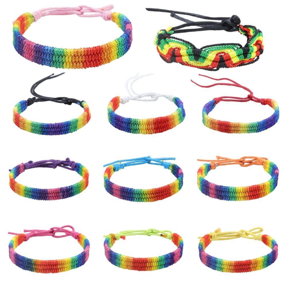 Classic Rainbow Braided String Bracelet Adjustable Bohemian Rope Woven Hand Chain Women