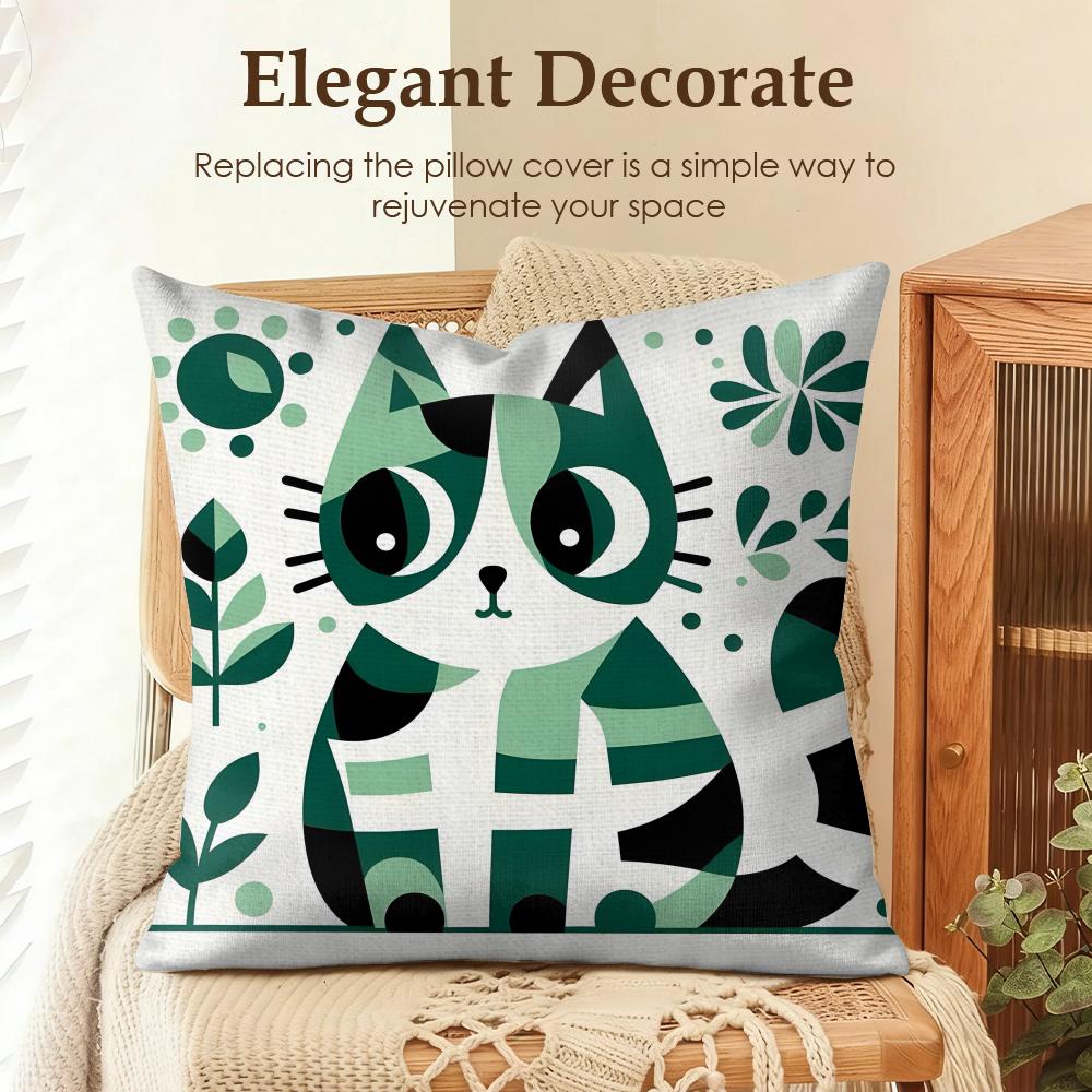 Modern Art Cat Pattern Cushion Cover Natural Linen Organic Fabric DoubleSided Printing Sofa Home Decor Gift Pillow Case