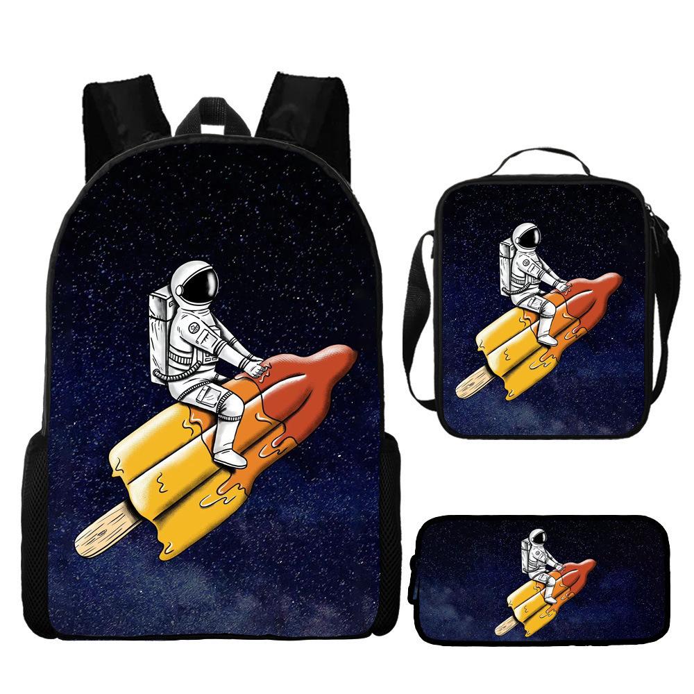 New Astronaut Spaceman Backpack for Kids School Cartoon Bookbag 3-Piece Set with Crossbody Bag Lightweight