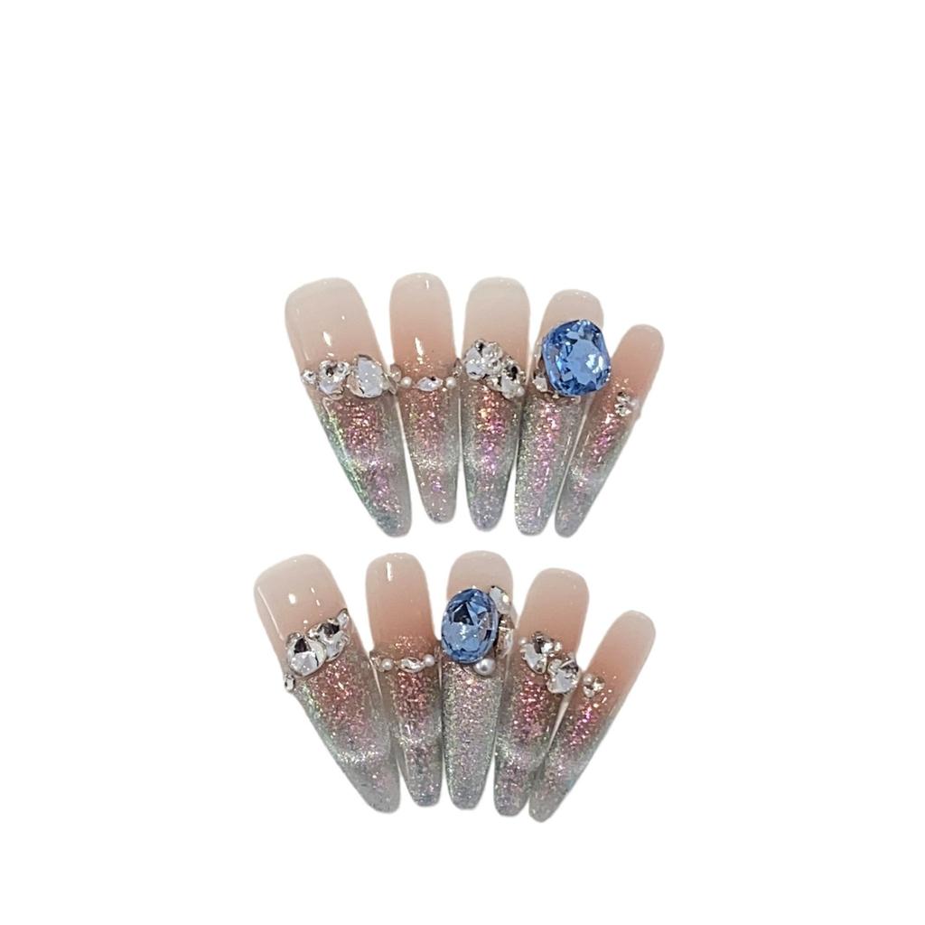 Ice-will Flash Gradient Swan Blue Diamond Pearl Small Broken Diamond French Cat Eye Jade Qinghuan Armor Piece