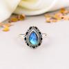 Кольцо из стерлингового серебра 925 пробы с драгоценным камнем лабрадоритом в форме груши для женщин