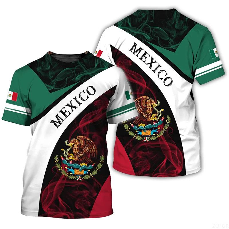 Mexican Flag and Emblem 3D Printed T-shirt Men's Fashion Street Round Neck Top Summer Casual Harajuku Short Sleeve Clothing