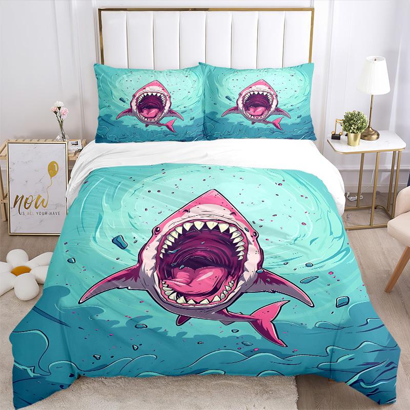 3pcs Shark Attack Bedding Set, Includes 1 Comforter + 2 Pillowcases, Without Pillow Inserts, Soft Comfortable, Lightweight Breathable, Print