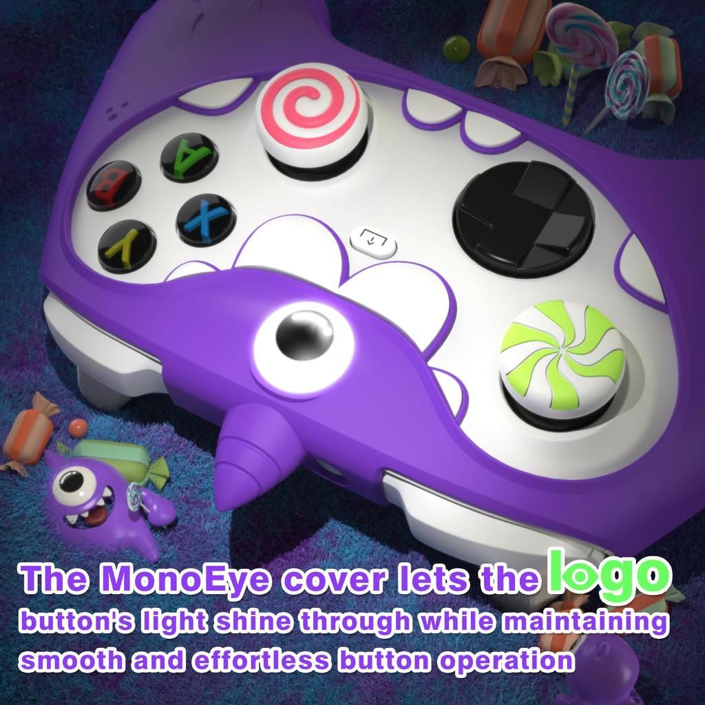 PlayVital Милый силиконовый чехол с монстром для контроллера Xbox Series Xbox Core, накладка, полный комплект, включает колпачки для джойстиков и наклейки, контроллеры X/S с одним глазом,
